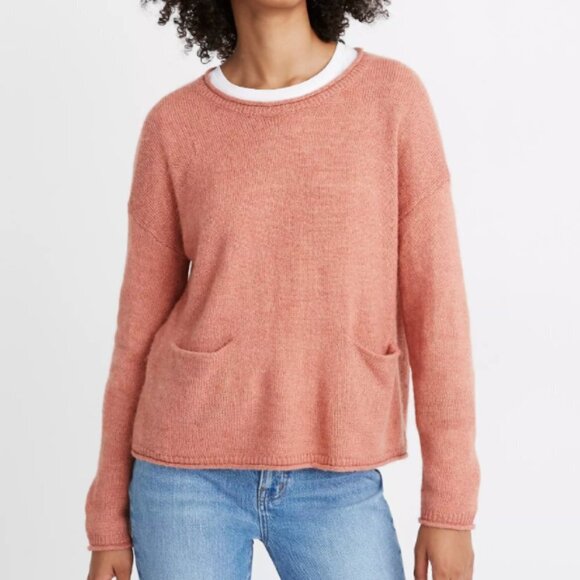 Madewell Alpaca Chelsea Pocket Pullover Knit Crop Box Sweater Peach Pink Size XS - Picture 2 of 10